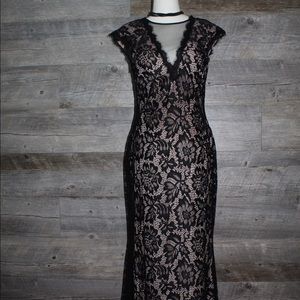 Beaty & Adam Lace V-Neck Mermaid Gown